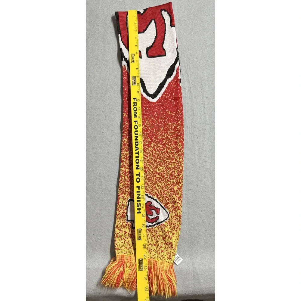 Kansas City Chiefs NFL Knit Scarf Gradient Big Logo Red Yellow Fringe Warm FOCO